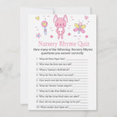 Pink Rabbit Nursery Rhyme Quiz baby shower game Kaart (Voorkant)
