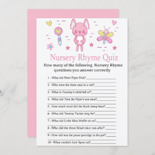 Pink Rabbit Nursery Rhyme Quiz baby shower game Kaart