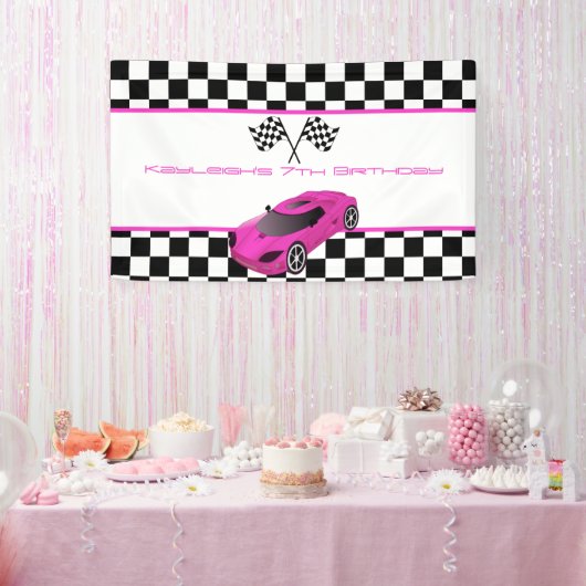 Pink Race Car Birthday Party Spandoek (Feest)