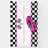Pink Race Car Birthday Party Spandoek (Verticaal)
