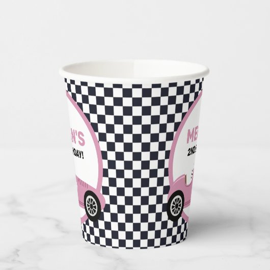 Pink Race Car Girl Racing Birthday Papieren Bekers (Links)