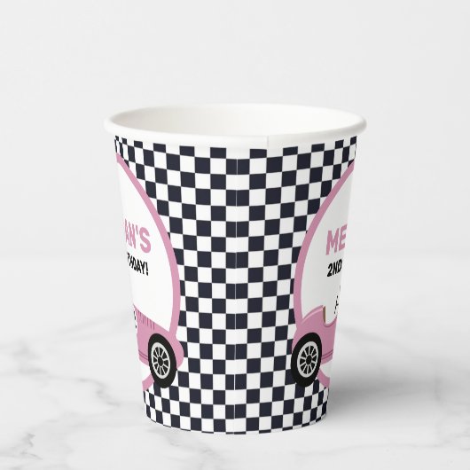 Pink Race Car Girl Racing Birthday Papieren Bekers (Rechts)