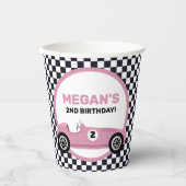 Pink Race Car Girl Racing Birthday Papieren Bekers (Voorkant)