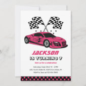 Pink Race Car Racing Kinder Boys Birthday Kaart (Voorkant)