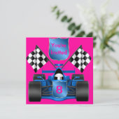 PINK RACING CAR-uitnodiging Kaart (Staand voorkant)