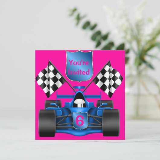 PINK Racing Invitation Kaart (Staand voorkant)
