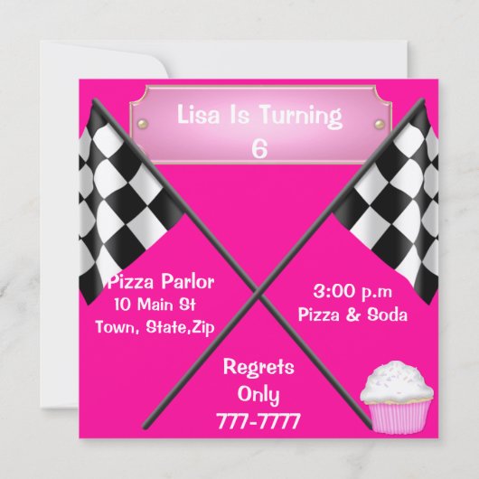 PINK Racing Invitation Kaart (Achterkant)