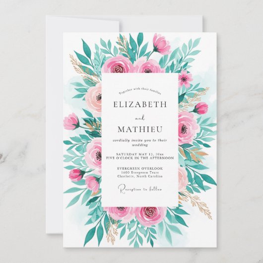 Pink Radiant Spring Wedding Kaart (Voorkant)