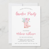 Pink Rain Boots & Flowers Garden Party Birthday Kaart (Voorkant)