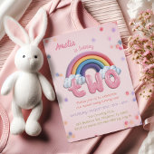 Pink Rainbow 2nd Birthday Invitation with Photo Kaart