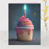 PINK RAINBOW CUPCAKE CANDLE BIG BIRTHDAY KAART (Gele Bloem)