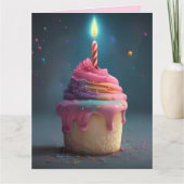 PINK RAINBOW CUPCAKE CANDLE BIG BIRTHDAY KAART (Voorkant)