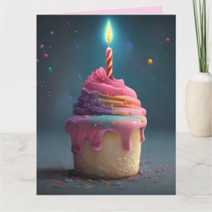 PINK RAINBOW CUPCAKE CANDLE BIG BIRTHDAY KAART