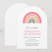Pink Rainbow eenvoudige 1e verjaardag uitnodiging (Voorkant / Achterkant)