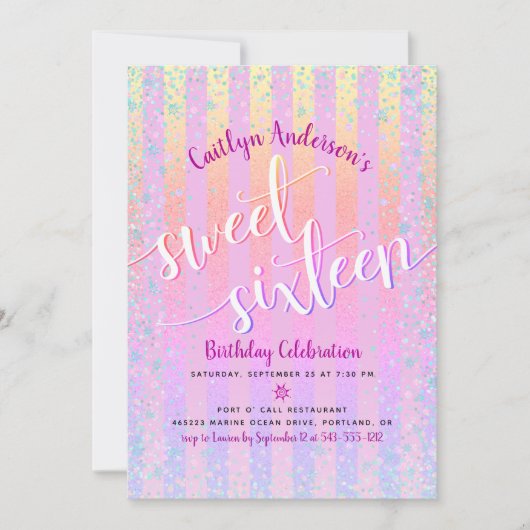 Pink Rainbow Ombre Sweet Sixteen Birthday Script Kaart (Voorkant)