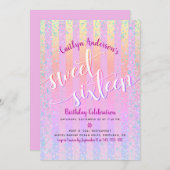 Pink Rainbow Ombre Sweet Sixteen Birthday Script Kaart (Voorkant / Achterkant)