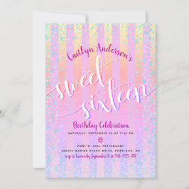 Pink Rainbow Ombre Sweet Sixteen Birthday Script Kaart