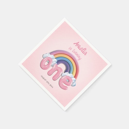 Pink Rainbow One First Birthday Servet (Hoek)