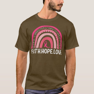 Pink Rainbow Ribbon Breast Cancer Awareness Faith  T-shirt