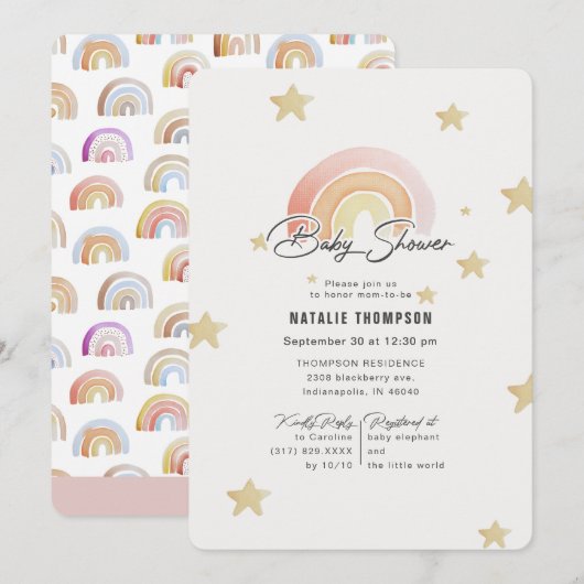 Pink Rainbow Stars Baby shower Kaart (Voorkant / Achterkant)