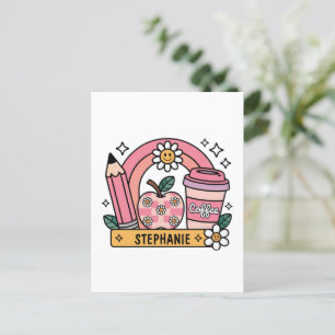 Pink Rainbow Teacher Essentials – gepersonaliseerd Briefkaart