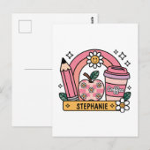 Pink Rainbow Teacher Essentials – gepersonaliseerd Briefkaart (Voorkant / Achterkant)