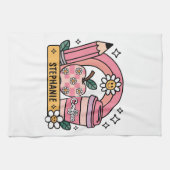 Pink Rainbow Teacher Essentials – gepersonaliseerd Theedoek (Horizontaal)