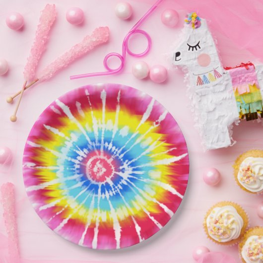 Pink Rainbow Tie Dye Spiral Party Bord (Feest)