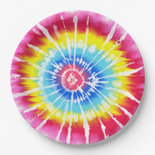 Pink Rainbow Tie Dye Spiral Party Bord (Voorkant)