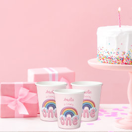 Pink Rainbow Turning One First Birthday Papieren Bekers