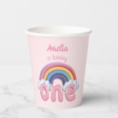 Pink Rainbow Turning One First Birthday Papieren Bekers (Voorkant)