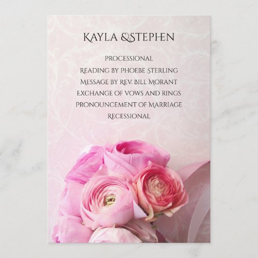 Pink ranunculus bouquet programmakaart (Voorkant)