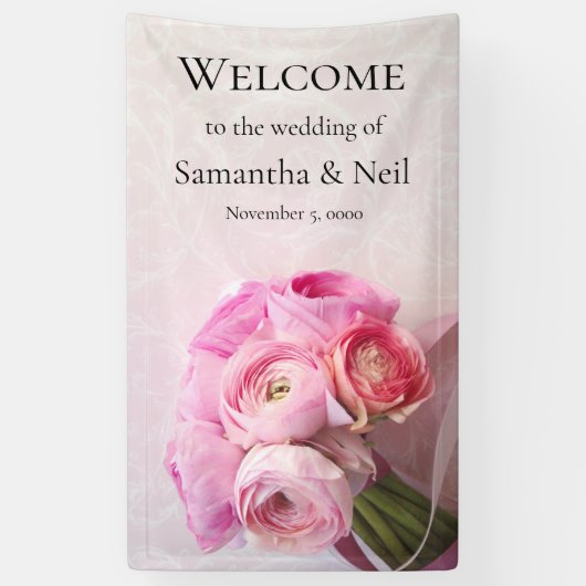 Pink ranunculus bouquet spandoek (Verticaal)