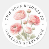 Pink ranunculus flower library book label (Voorkant)