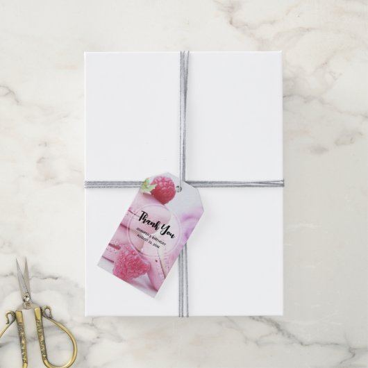 Pink Raspberry Macarons French Pastry Birthday Cadeaulabel (Met Touw)