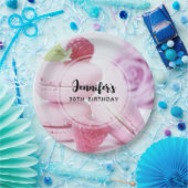 Pink Raspberry Macarons French Pastry Birthday Papieren Bordje (Feest)