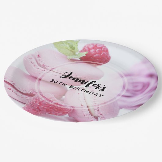 Pink Raspberry Macarons French Pastry Birthday Papieren Bordje (Gekanteld)