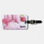 Pink Raspberry Macarons French Pastry Foto Bagagelabel (Voorkant horizontaal)