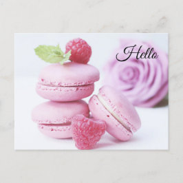 Pink Raspberry Macarons French Pastry Foto Briefkaart