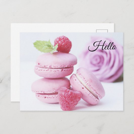 Pink Raspberry Macarons French Pastry Foto Briefkaart (Voorkant / Achterkant)