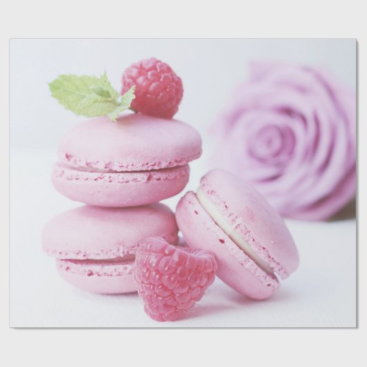 Pink Raspberry Macarons French Pastry Foto Cadeaupapier (Vlak)