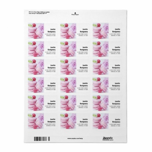 Pink Raspberry Macarons French Pastry Foto Etiket (Full Sheet)