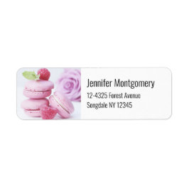 Pink Raspberry Macarons French Pastry Foto Etiket