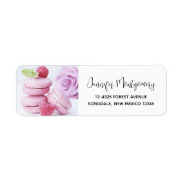 Pink Raspberry Macarons French Pastry Foto Etiket