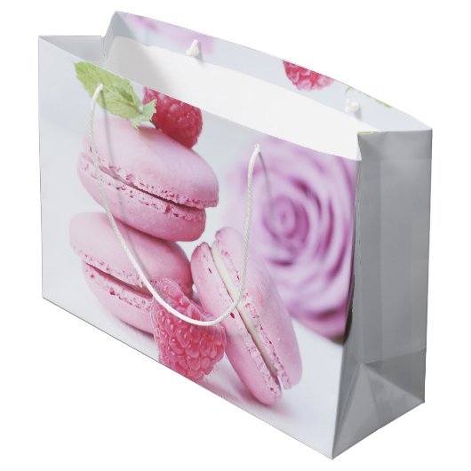 Pink Raspberry Macarons French Pastry Foto Groot Cadeauzakje (Achterkant Gekanteld)