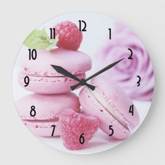 Pink Raspberry Macarons French Pastry Foto Grote Klok (Voorkant)