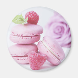 Pink Raspberry Macarons French Pastry Foto Magneet