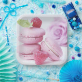 Pink Raspberry Macarons French Pastry Foto Papieren Bordje (Feest)