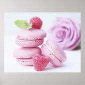 Pink Raspberry Macarons French Pastry Foto Poster (Voorkant)