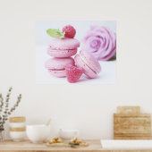 Pink Raspberry Macarons French Pastry Foto Poster (Keuken)